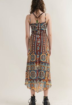 Vintage Y2k Save The Queen Maxi Strappy Mixed Print Dress XS