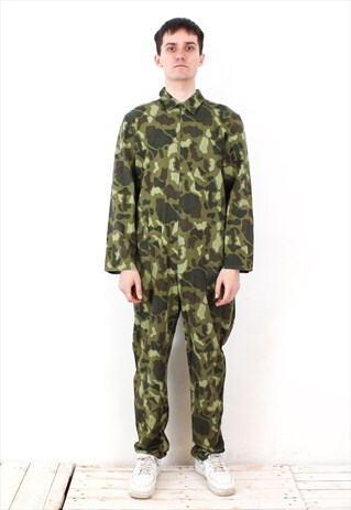 Vintage Military Overalls Camouflage Army Boilersuit Worker