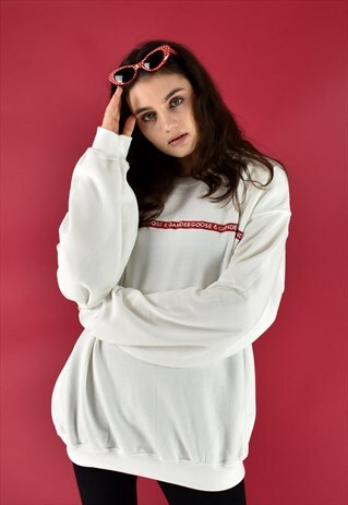 G&G UNISEX WHITE/RED WRITING RIBBON SWEAT