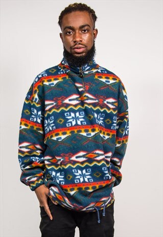 VINTAGE 90'S FLEECE QUARTER ZIP AZTEC PATTERN JUMPER