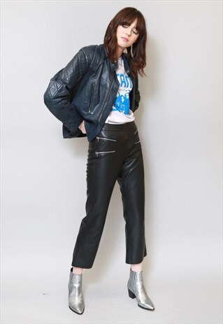 VINTAGE 1970'S COLLECTABLE BLUE LEWIS LEATHER BIKER JACKET