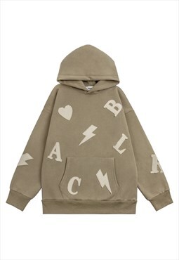 Patchwork hoodie letter pullover old wash punk jumper cream