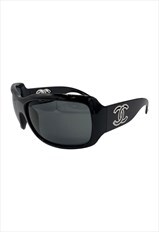 Chanel Sunglasses Square Oversized Black Silver CC Logo 6018