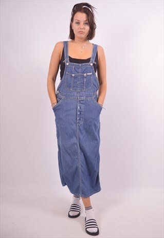 REPLAY WOMENS VINTAGE DENIM DUNGAREES DRESS LARGE BLUE 90S