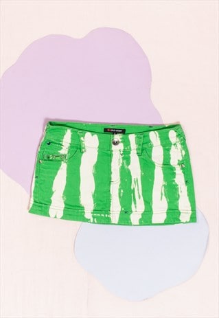 Vintage Denim Skirt Y2K Reworked Painted Ultra Mini in Green