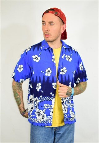VINTAGE 90S BLUE FLORAL PRINT FESTIVAL SHIRT