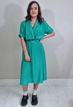 Vintage 80's Bright Peppermint Green Belt Dress