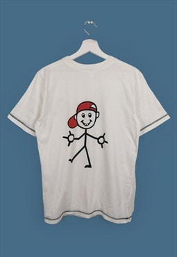 Vintage 90's Cartoon Stickman Doodle T-shirt White Tee 