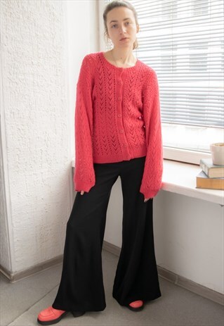 Vintage 70's Hot Pink Crochet Style Cardigan