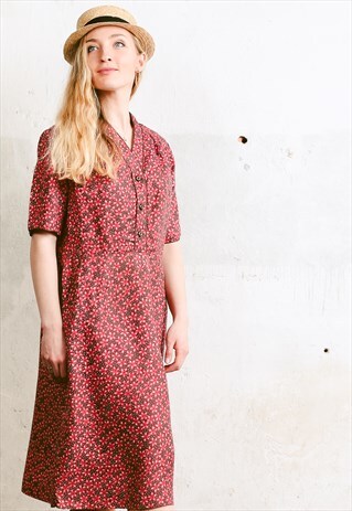 VINTAGE 70S FLORAL MIDI DRESS WITH POCKETS