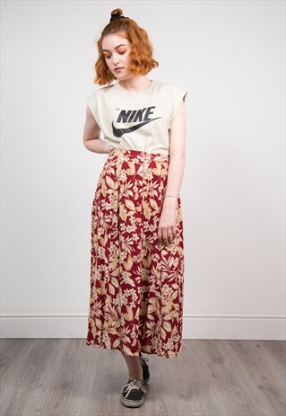VINTAGE RED FLORAL AUTUMNAL MIDI SKIRT