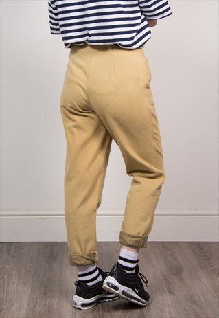 VINTAGE 90'S BEIGE HIGH WAIST TAPERED TROU