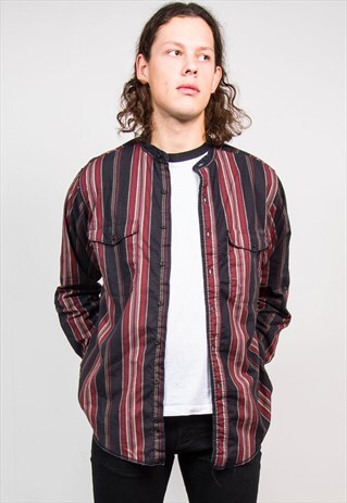 VINTAGE 90'S WRANGLER RED STRIPED COLLARLESS SHIRT