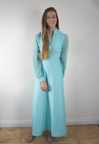 VINTAGE BABY BLUE 70'S MAXI DRESS