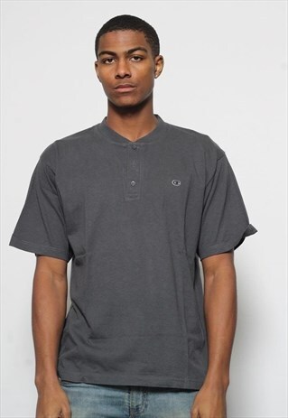 VINTAGE CHAMPION 1/4 BUTTON T-SHIRT BLUE