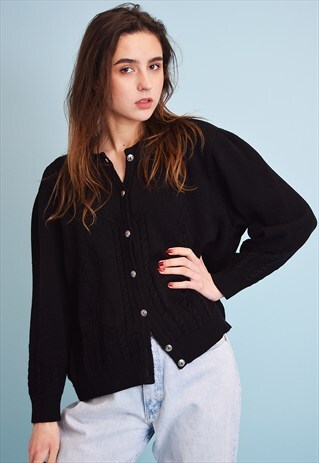 80'S RETRO KNITTED MOD STYLE BLACK CARDIGAN TOP