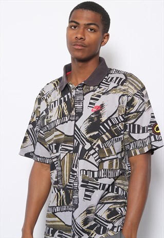 VINTAGE NIKE CHALLENGE COURT POLO SHIRT BLACK PATTERN
