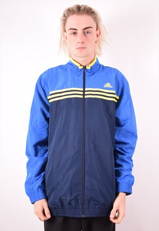 ADIDAS MENS VINTAGE TRACKSUIT TOP JACKET XXL BLUE 90S