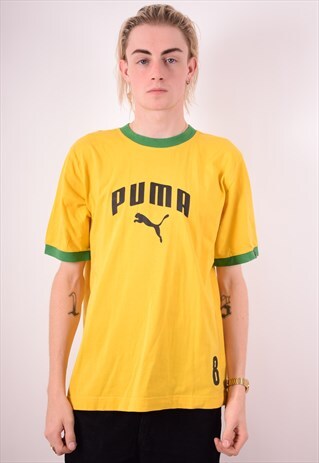 PUMA MENS VINTAGE T-SHIRT TOP XL YELLOW 90S