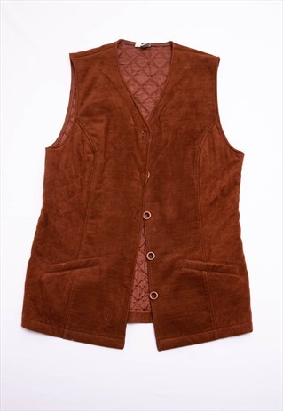 VINTAGE 60S WESTERN BROWN BUTTON UP VELVET PROLONGED VEST L