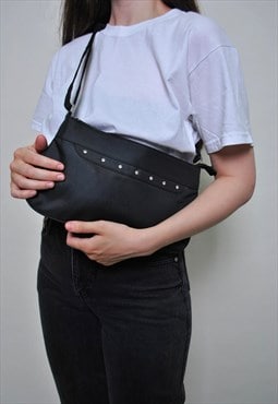 Minimalist shoulder bag, 90s vintage black mini bag