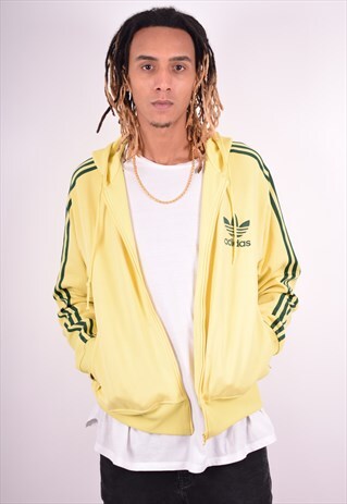 ADIDAS MENS VINTAGE HOODIE JACKET XL YELLOW 90'S