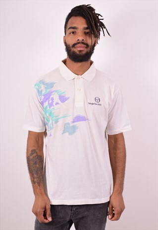 SERGIO TACCHINI MENS VINTAGE POLO SHIRT LARGE WHITE 90S