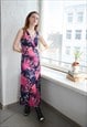 VINTAGE BLUE/PINK FLOWER PRINT MAXI DRESS