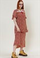 VINTAGE 70S BOHO DITSY FLORAL MAXI RUST RED DRESS XS/S