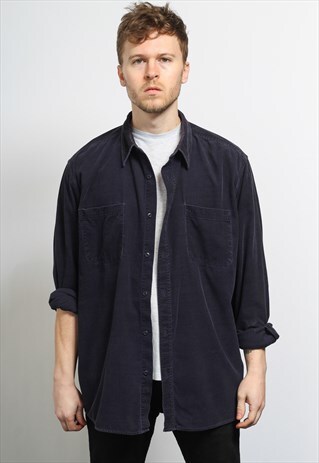 VINTAGE CORDUROY CORD SHIRT BLUE