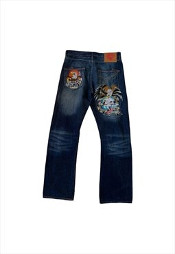Ed Hardy Embroidered Spellout Denim Jeans 