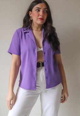 Vintage Y2K Short Sleeve Blouse in Purple Crinkle