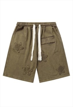 Star patch board shorts skater crop pants in acid brown
