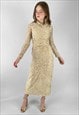 Akris 60's Vintage Cream Gold Lurex Long Sleeve Midi Dress