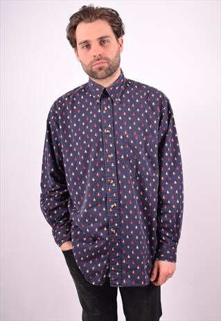 NAUTICA MENS VINTAGE SHIRT LARGE NAVY BLUE 90S