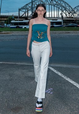 Vintage Y2K iconic festival beaded leather trousers in white