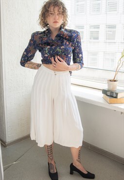 Vintage 70's Authentic White Pleated Culottes