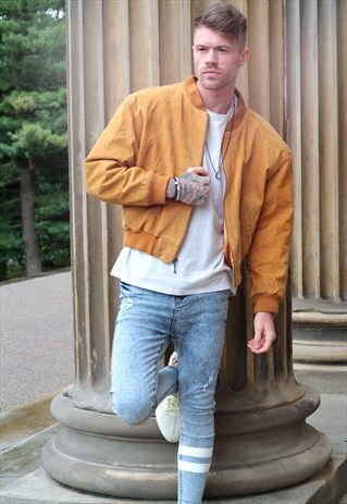 1990'S VINTAGE BRIGHT TAN SUEDE BOMBER JACKET
