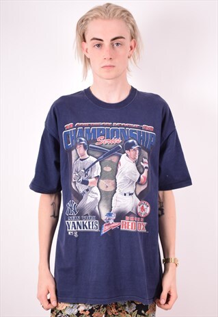 MENS VINTAGE T-SHIRT TOP XL BLUE 90S