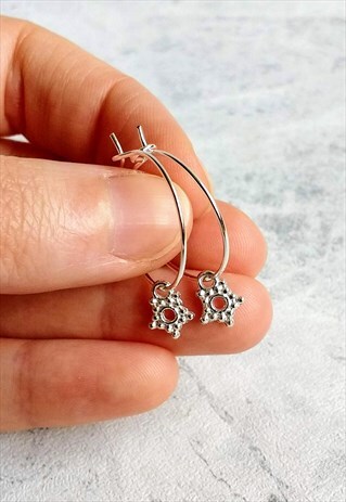 TINY ANTIQUE-STYLE STAR HOOP EARRINGS