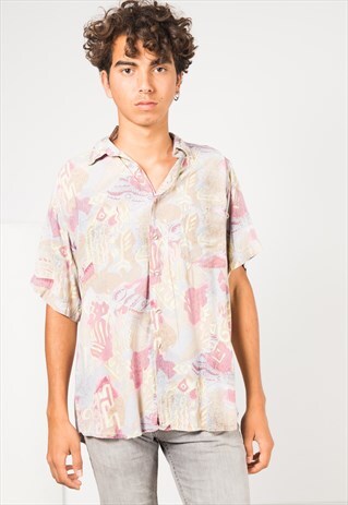 VINTAGE 80S CRAZY PRINT SHIRT / S1722