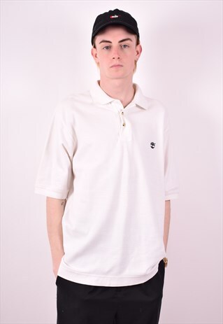 TIMBERLAND MENS VINTAGE POLO SHIRT MEDIUM WHITE 90S