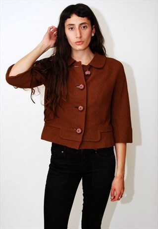VINTAGE 50S JACKET (S) PETER PAN COLLAR SWING CROP PETITE 40