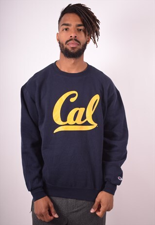 CHAMPION MENS VINTAGE SWEATSHIRT JUMPER LARGE NAVY BLUE 90S