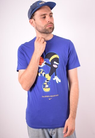 NIKE MENS VINTAGE T-SHIRT TOP MEDIUM BLUE 90S
