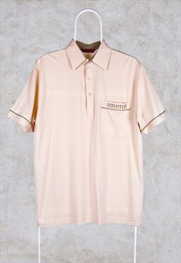 Vintage Gabicci Polo Shirt Patterned Beige Medium