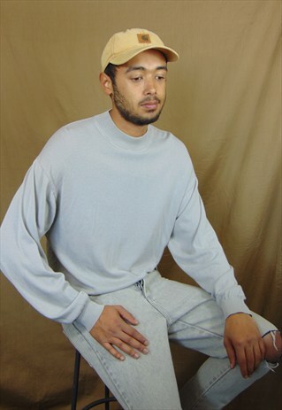 90S MINIMALIST LUXURY SILK BLEND GREY MOCK NECK SWEATER