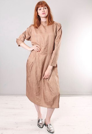 VINTAGE 80S PATTERNED SATIN HIGH NECK TAILORED DRESS