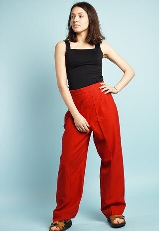 90'S RETRO HIGH WAIST STRAIGHT CUT TROUSERS
