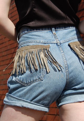'OFF THE SCALE': DENIM WITH SUEDE FRINGE SHORTS